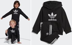 adidas キッズ スウェット パーカー パンツ セットアップ 黒ブラック 100 アディダス オリジナルス トレフォイル 上下セット ベビー DV2809