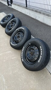 鉄チン13インチ 5J/165/70r13/ナンカンホワイトレターラジアルタイヤ/バリ山セットPCD100/4H