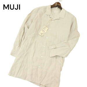 未使用★ MUJI 無印良品 春夏 ヘンプ100％★ オープンカラー ミドル丈 長袖 オーバー シャツ Sz.XXS-XS　メンズ　A4T05096_5#A