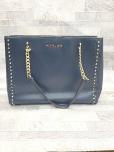 ■ ◎ MICHAEL KORS マイケルコース スタッズ チェーン トート バッグ ネイビー レディース P