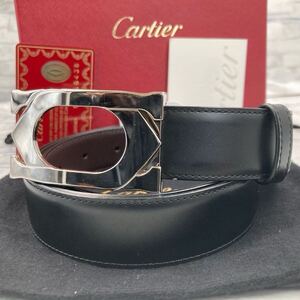 【美品/付属品完備】Cartier カルティエ ベルト コネクトクロス ダブルC マストライン デカロゴ リバーシブル レザー 本革 ブラック 黒 茶