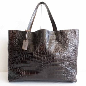 【美品】FELISI 【11-91/DU クロコ型押しレザー トートバッグ】ダークブラウン 肩掛け可能 MADE IN ITALY BAG 2403488