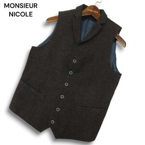 MONSIEUR NICOLE ムッシュ ニコル 秋冬 ウール★ バック ペイズリー柄 切替 ベスト ジレ Sz.46　メンズ グレー　C4T07949_9#N