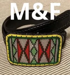 M&F leather belt ブラック ハンドビーズ・スクエアバックル