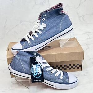 タグ付き デッドストック品 VANZ バンズ メンズ 27.5cm スニーカー V66CHAMBRAY C/S CHAMBRAY HI BLUE ブルー/チェック ハイカット 現状品