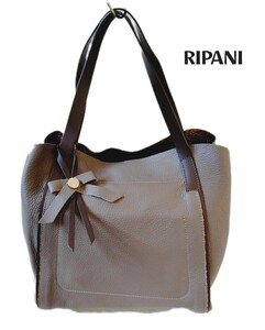 RIPANI*リパーニ*グレージュ*ベージュ*トートバッグ*ハンドバッグ*リボンチャーム*レザー*本革*イタリア製