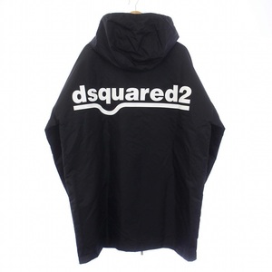 ディースクエアード DSQUARED2 バックロゴプリント ナイロンコート フーディ アウター ロング S 黒 ブラック S74AM1117 /KH メンズ