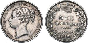 １円スタート! ・1886 イギリス 1シリング銀貨 ビクトリア・アンティーク コイン