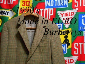 ★春先にオススメな1着★Made in EURO製ヨーロッパ製BurberrysバーバリーOLD２つボタンテーラードジャケット90s90年代OLDタグチェックL位