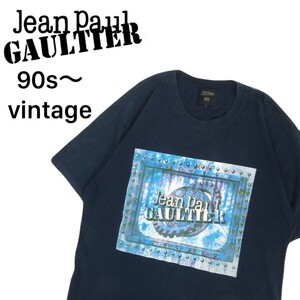 最高傑作 90s 当時物 Jean Paul GAULTIER HOMME ビッグロゴ プリント 半袖Tシャツ メンズL ジャンポールゴルチエ ビンテージ 80s 2406158