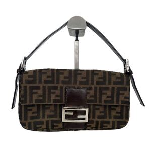 【W1223】FENDI フェンディ ハンドバッグ マンマバケット ズッカ柄 FFロゴ ワンショルダー ブラウン系 シルバー金具 レディース 保存袋付き