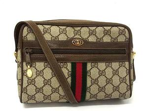 1円 ■美品■ GUCCI オールドグッチ 67 02 004 ヴィンテージ シェリーライン GG柄 PVC×レザー ショルダーバッグ ブラウン系 FJ2799