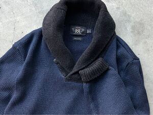 美品 RRL ラルフローレン ショールカラー仕様 インディゴ染め コットンニットセーター M ダブルアールエル Double RL メンズ 藍染め 肉厚