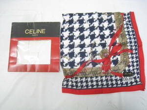 新品 CELINE セリーヌ ハンカチ リボン柄 白×紺×赤 ホワイト ネイビー レッド サイズ46×46cm