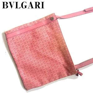 【送料無料】BVLGARI ブルガリ　ショルダーバッグ　サコッシュ　ピンク　キャンバス　本革　斜め掛け　カバン　レディース