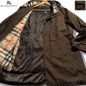 極美品/XLサイズ相当●バーバリーロンドン 2way ダウンライナー付き スタンドカラーコート BURBERRY LONDON フード収納式 ノバチェック 茶