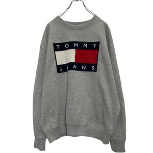 TOMMY HILFIGER ロゴスウェット トレーナー L グレー トミーヒルフィガー 裏起毛 刺繍 古着卸 アメリカ仕入 a609-5331