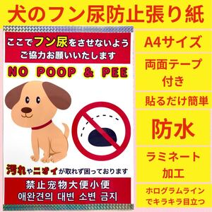 犬 犬の ペットの フン ふん 糞 糞尿 尿 おしっこ 犬の尿 警告 糞尿禁止 禁止 お断り 張り紙 看板 ポスター ステッカープレート シール