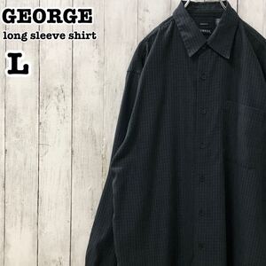 GEORGE US アメリカ古着 チェック 長袖 ポリエステル シャツ L