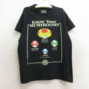 古着 半袖 Tシャツ キッズ ボーイズ 子供服 ニンテンドー スーパーマリオ キノコ コットン クルーネック 黒 ブラック 24may17