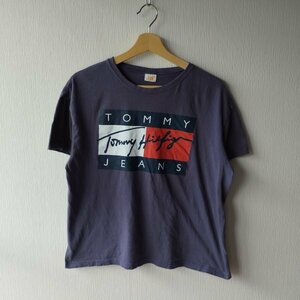 トミーヒルフィガー　半袖tシャツ　ロゴ　プリント　グレー　古着