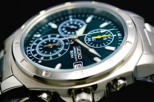 1円～ 1スタ セイコー 正規品海外モデル SEIKO 逆輸入 ダークグリーン 新品 1/20秒 高速クロノグラフ 腕時計 メンズ激レア入手困難 50m防水