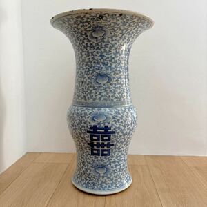 中国美術 中国古玩 花瓶 壺 古文物　青花唐草　在銘　尊　成化年製　美術品 染付　唐物 青花染付　古染付　40cm 希少　美品 蔵出しお値下げ