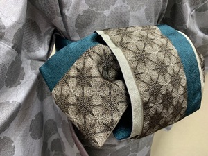 人気につき　秋入荷！長尺両面半巾帯　洗える帯◆アンティークなカラーのおしゃれな色合いです（茶系/グレー色）