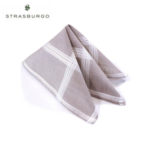 【定価6,500・新品】STRASBURGO（ストラスブルゴ）コットンポケットチーフ ライトブラウンチェック 45cm×45cm 日本製