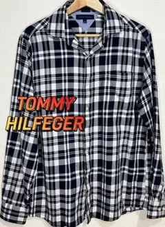 TOMMY HILFIGER チェック柄 長袖シャツ ネイビー/ホワイト 古着