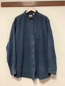 の1424 カナダ製 L.L.Bean エルエルビーン 無地 長袖シャツ XXL TALL MENS OMX98 ボタンダウン ネイビー系 ビッグサイズ