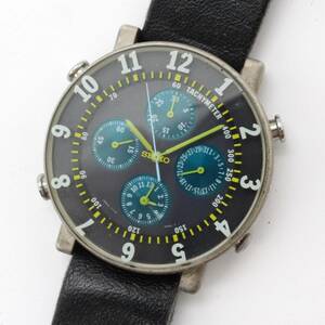 希少 【SEIKO セイコー】 ソットサス コレクション 7T34-6A30 クォーツ/QZ メンズ 腕時計 ラウンド ブラック文字盤 アラームクロノグラフ