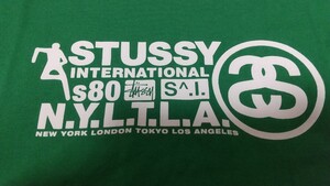 【銀タグ美品】 STUSSY ステューシー 長袖Tシャツ USA製 サイズM 古着 グリーン ロンT ストリート アメカジ 発送はネコポス