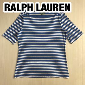 LAUREN RALPH LAUREN ローレン ラルフローレン 半袖Tシャツ M ボーダー柄 ブルー×ホワイト