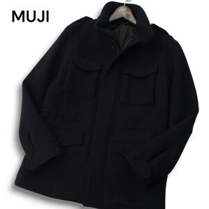 MUJI 無印良品 秋冬★ メルトン ウール ミリタリー コート M-65 フード収納 ネイビー Sz.M メンズ　A4T11968_B#N