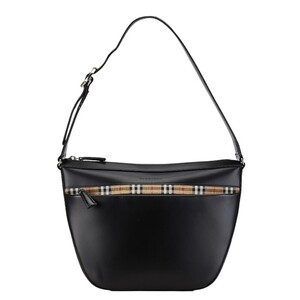 バーバリー ノバチェック シャドーホース ワンショルダーバッグ ハンドバッグ ブラック レザー レディース BURBERRY 【中古】