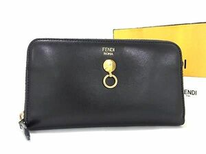 1円 ■美品■ FENDI フェンディ バイザウェイ レザー ラウンドファスナー 二つ折り 長財布 ウォレット 札入れ ブラック系 AY1094