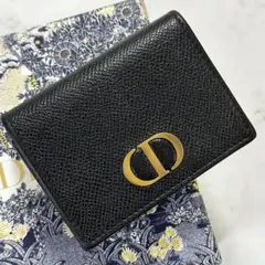 美品✨DIOR　三つ折り財布　30　モンテーニュ　CD　黒　レザー