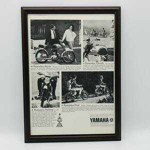 『 ヤマハ　オートバイ 』ビンテージ 広告　60年代　フレーム 付 ポスター 当時物 額付 LIFE 雑誌 アンティーク YAMAHA