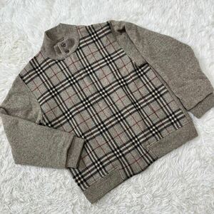 1円【圧倒的存在感】BURBERRY LONDON バーバリーロンドンラムウール100 ニット ジャケット ノバチェック グレー系 着心地抜群 アウター 冬