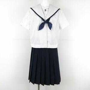 1円 セーラー服 スカート スカーフ 上下3点セット 185A 大きいサイズ トンボ 夏物 青1本線 女子 学生服 中学 高校 白 中古 ランクC NA9437