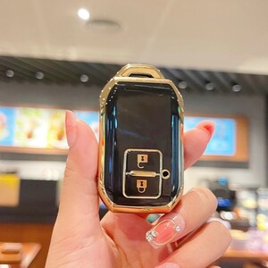 スズキSUZUKI スマートキーケース TPU キーカバー ジムニー スイフト ハスラー ワゴン ソリオ ブラック×ゴールド