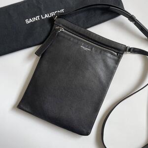 【極美品】SAINT LAURENT サンローラン ショルダーバッグ クロスボディ フラットポーチシド SID ラムスキン レザー 黒 581697