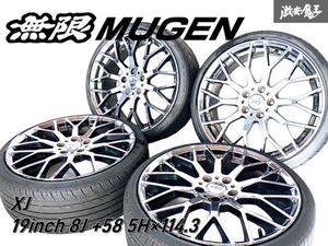 ●MUGEN 無限 XJ 19インチ 8J +58 PCD114.3 5H 5穴 ホイール 4本 1台分 アコード アコードツアラー ブラックメタルコート 即納 棚A-2