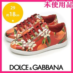 新品未使用品 ドルチェ＆ガッバーナ DOLCE&GABBANA キッズ ガール オレンジ エナメル スニーカー レッドマルチ 赤 29(約18cm) sh24-1213