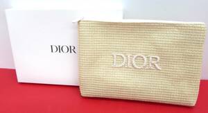 未使用 DIOR ディオール ポーチ バッグ 麻素材 ベージュ 2023年 夏 ノベルティ 縦：約18㎝ 横：約27㎝ 箱付き 