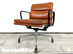 F）Hermanmiller ハーマンミラー■イームズ ソフトパッドチェア■フォースターベース 4本足■80S ヴィンテージ 83年製■革張■ブラウン