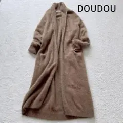 DOUDOU フェレットロングカーディガン　ポケット　ショールカラーふわふわ　F