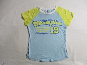 BA706【Champion】チャンピオン　ラメプリント　半袖　Ｔシャツ　女児　淡青　130