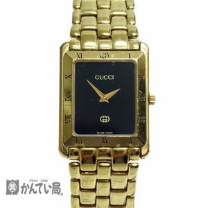 稼働品 GUCCI グッチ 4200L クオーツ時計 スクエア 長方形 ゴールド ブラック シンプル 黒 金 電池交換済み クリックポスト発送